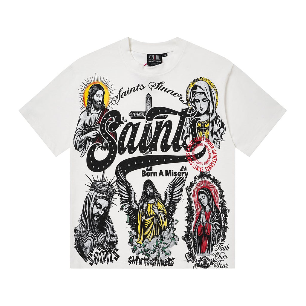 SAINT Rhinestone Religious Graphic T-Shirt — hero