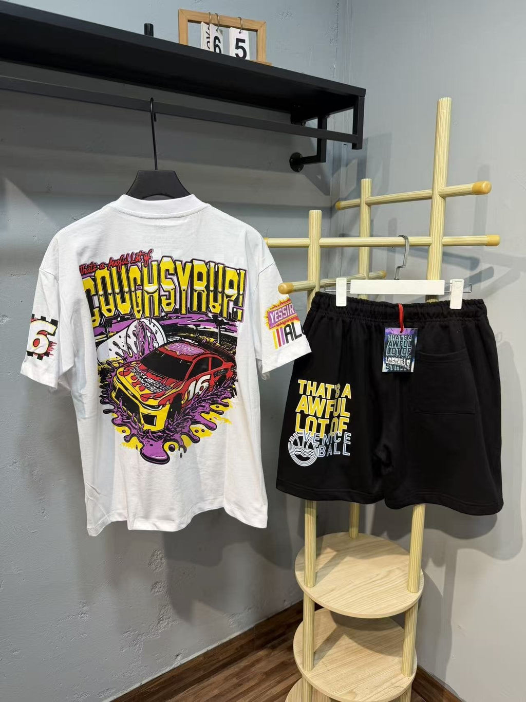 THAT'S A AWFUL LOT OF COUGH SYRUP Racing Car Graphic Short-Sleeve Set — back
