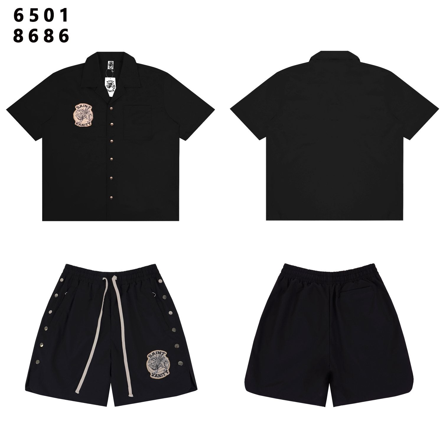 SAINT Vanity Patch Short-Sleeve Shirt & Snap-Side Shorts Set — front
