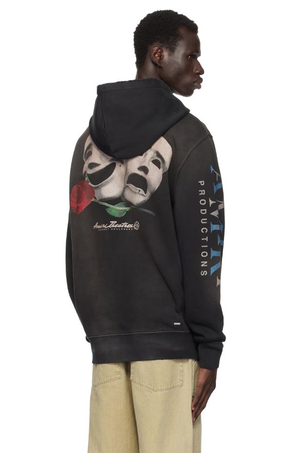 AMIRI Theatre Masks Rose Graphic Hoodie — model