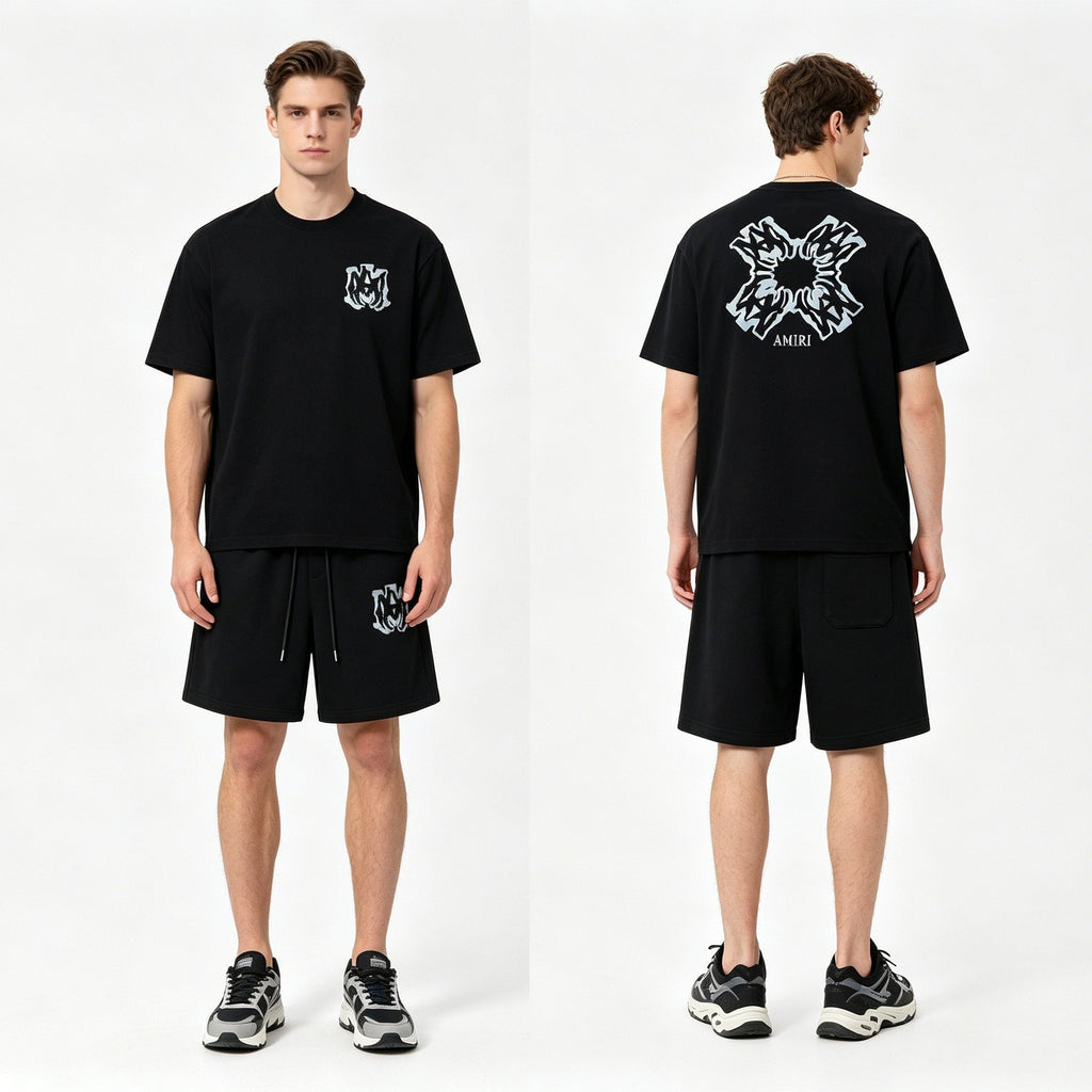 AMIRI Ice Blue Flame Graphic Short-Sleeve Set — hero
