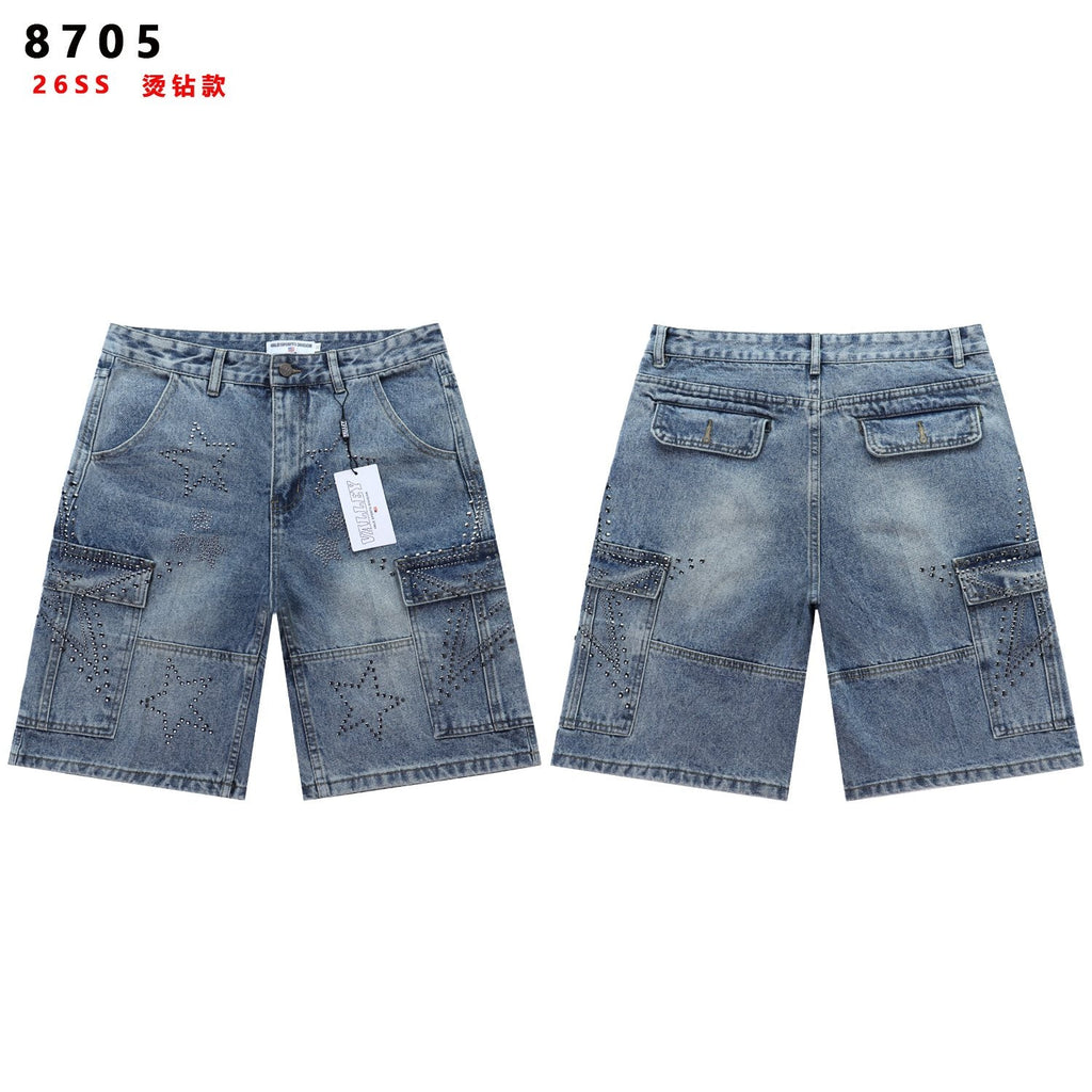 VALLEY Star Rhinestone Denim Cargo Shorts — hero