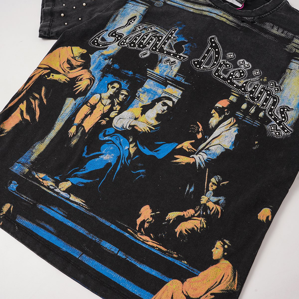 SAINT Religious Art Rhinestone T-Shirt — detail