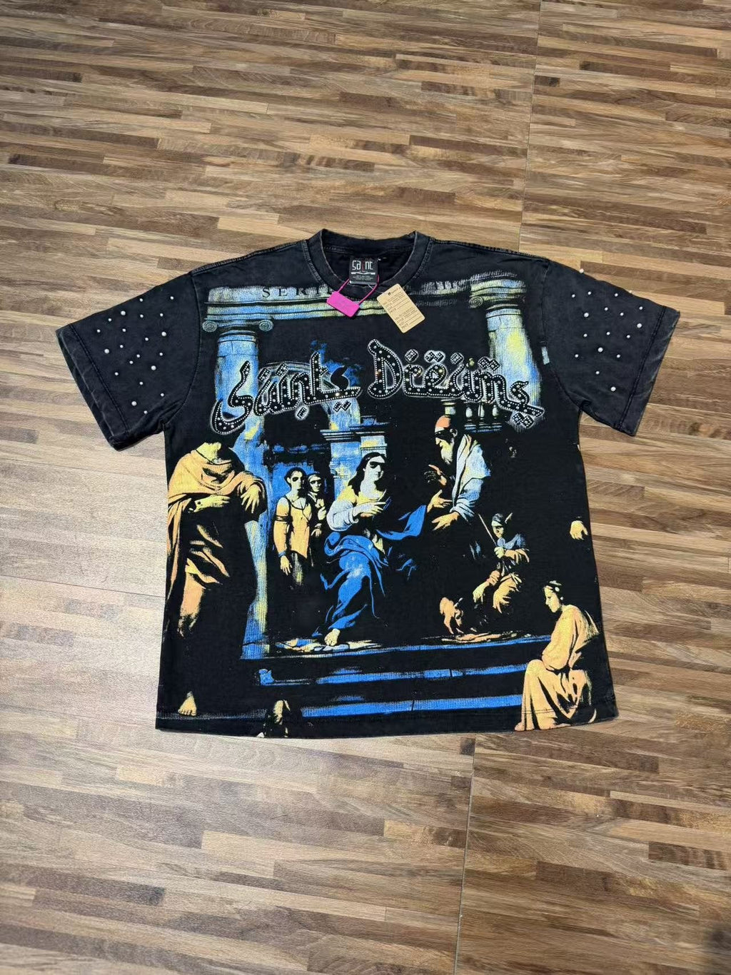 SAINT Religious Art Rhinestone T-Shirt — front