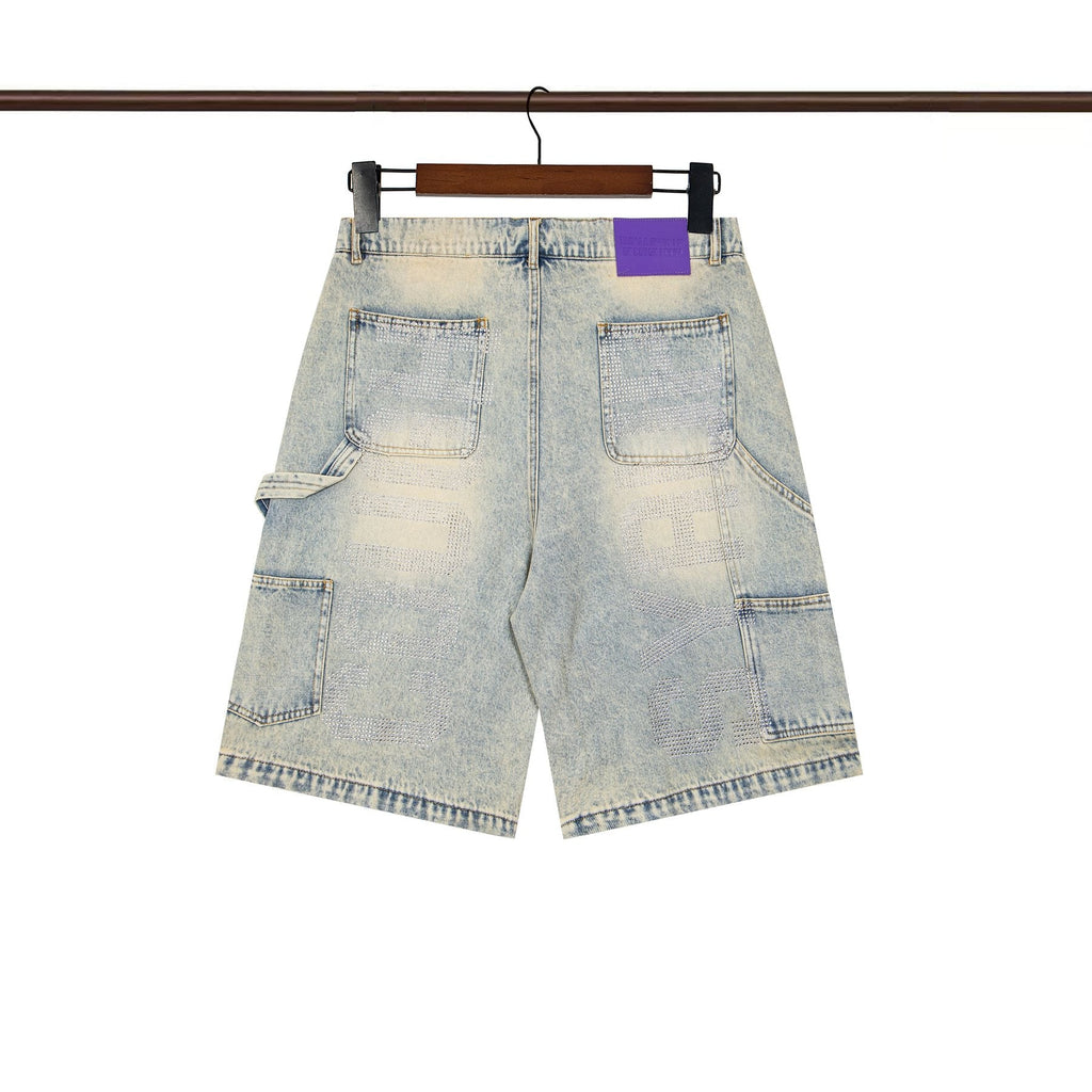 THAT'S A AWFUL LOT OF COUGH SYRUP Light Blue Washed Denim Shorts — back