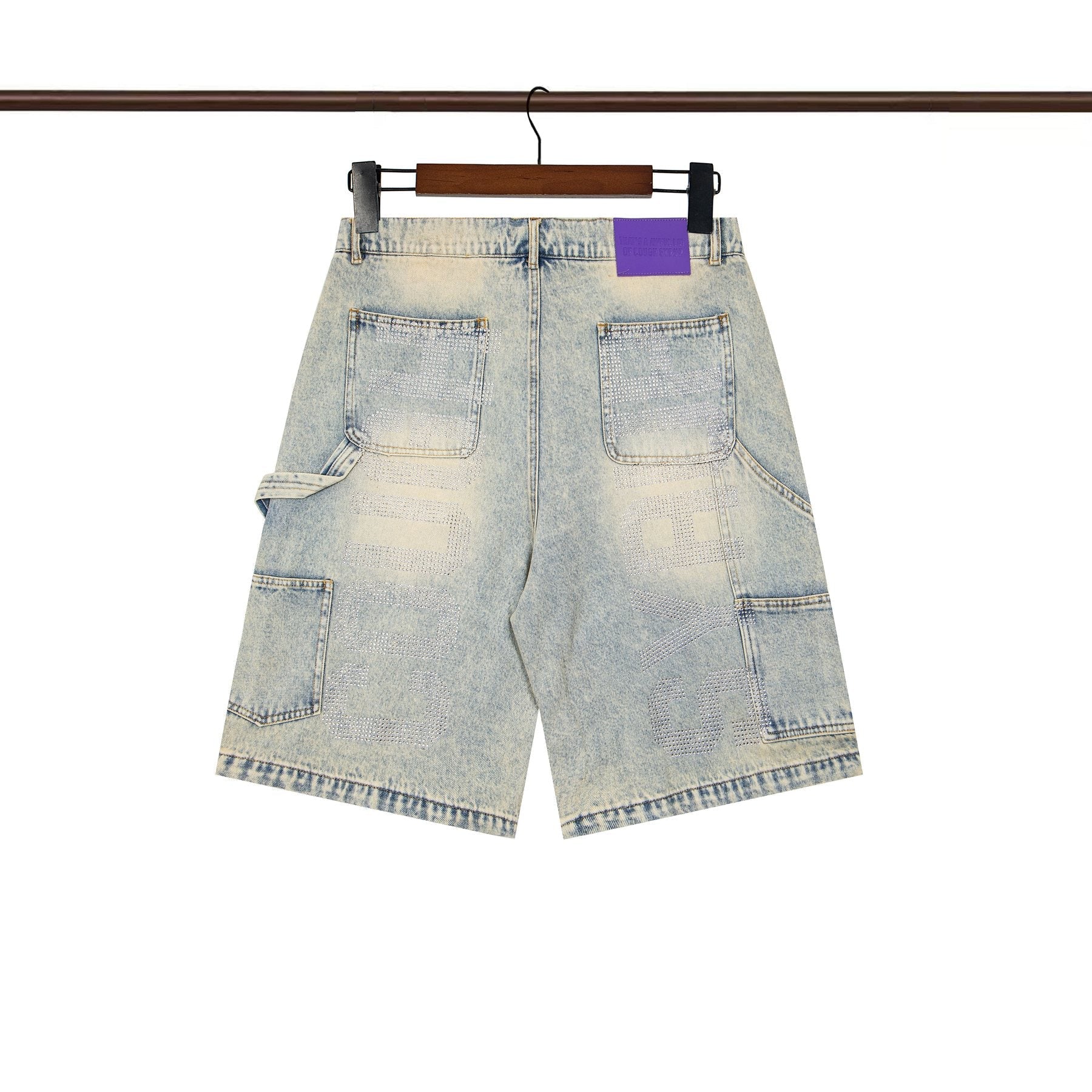 THAT'S A AWFUL LOT OF COUGH SYRUP Light Blue Washed Denim Shorts — back