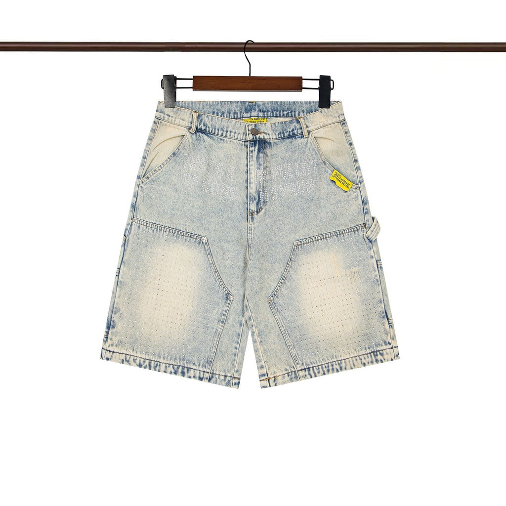 THAT'S A AWFUL LOT OF COUGH SYRUP Light Blue Washed Denim Shorts — front