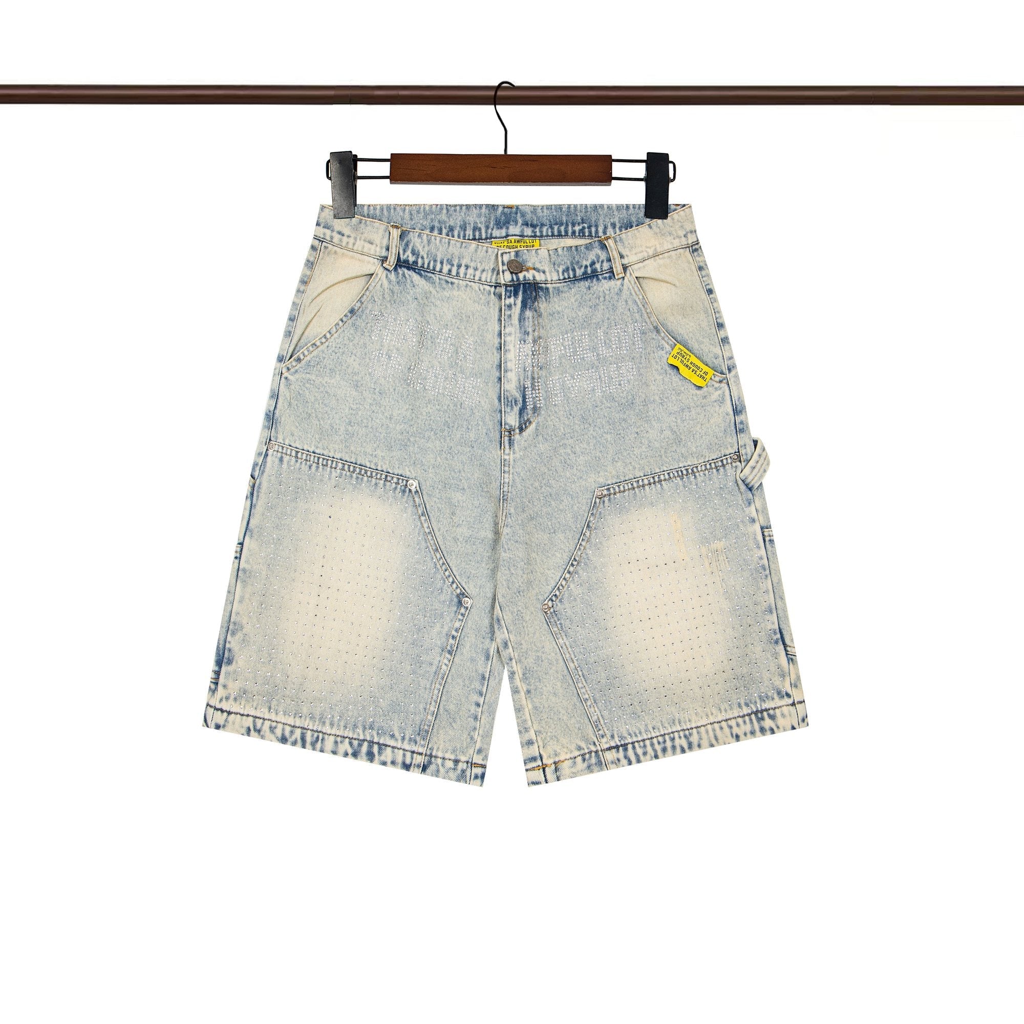 THAT'S A AWFUL LOT OF COUGH SYRUP Light Blue Washed Denim Shorts — front