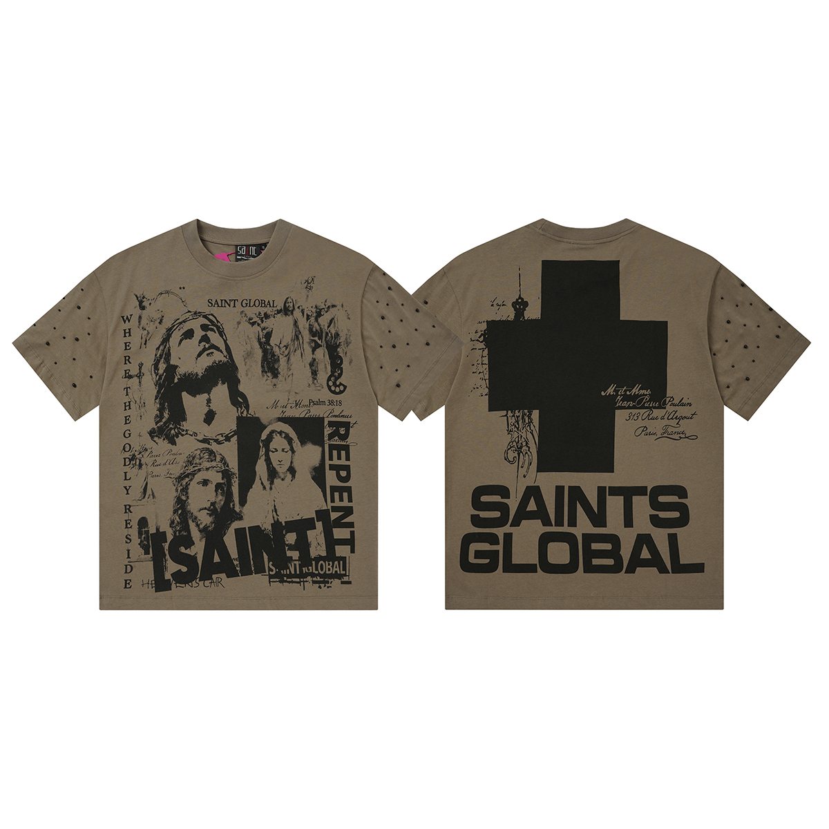 SAINT Taupe Front & Back Graphic T-Shirt — hero