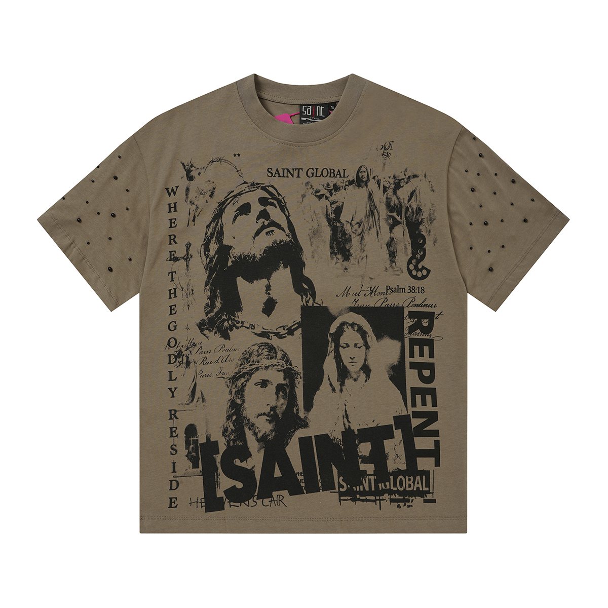 SAINT Taupe Front & Back Graphic T-Shirt — front