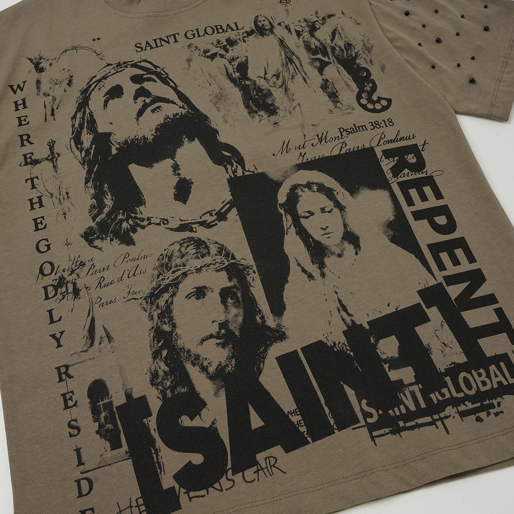 SAINT Taupe Front & Back Graphic T-Shirt — detail
