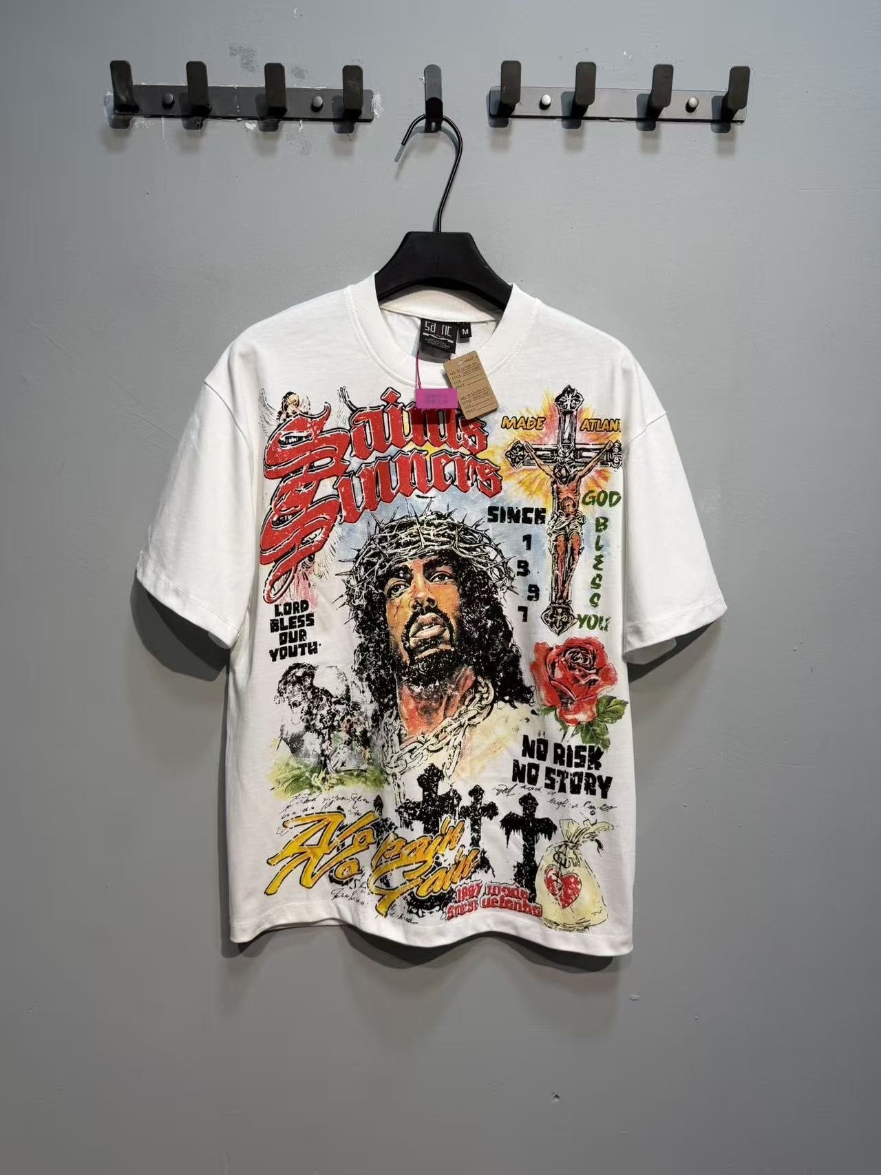 SAINT Religious-Inspired Graphic Short-Sleeve T-Shirt — front