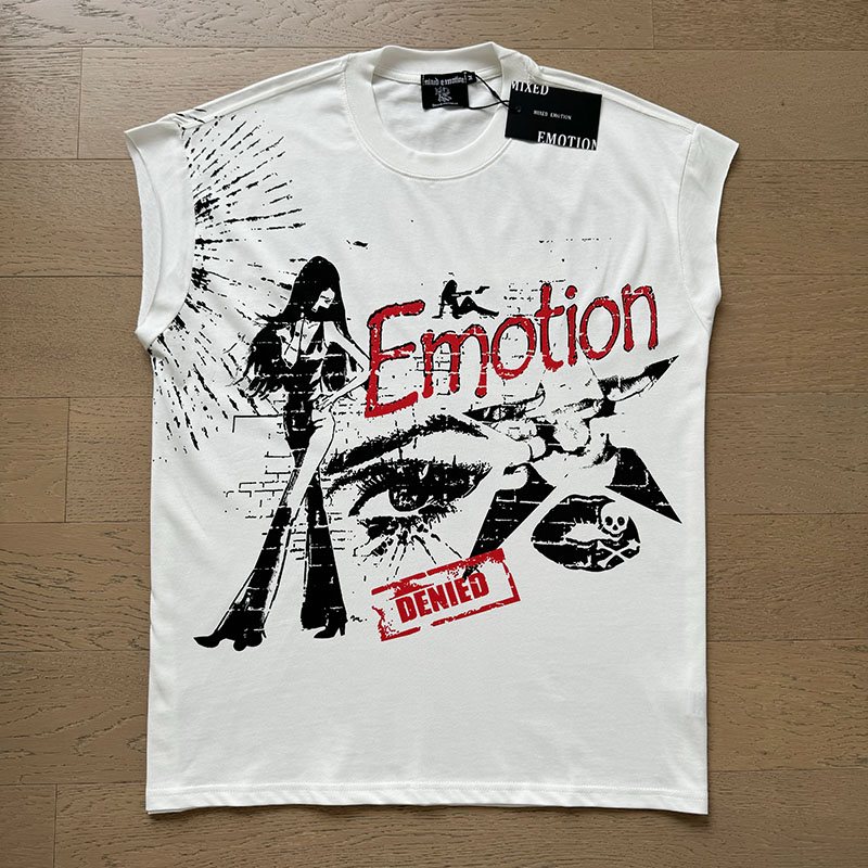 MIXED EMOTION Rhinestone Graphic Sleeveless T-Shirt — front