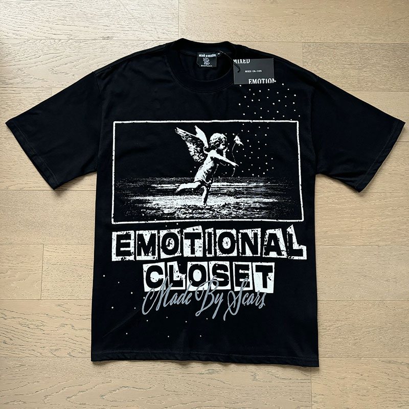 MIXED EMOTION Rhinestone-Style Graphic T-Shirt — front