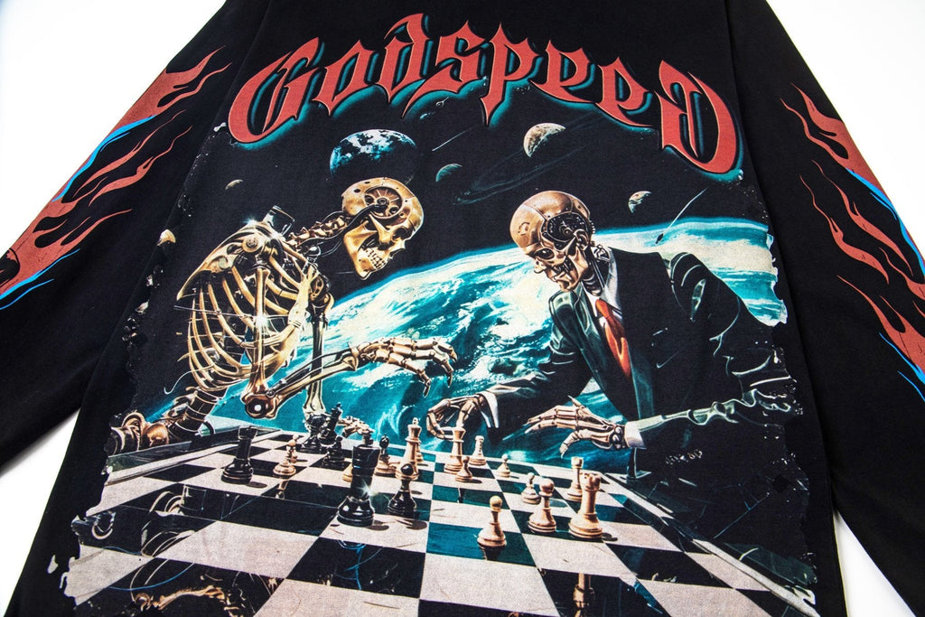 Godspeed Skeleton Chess Graphic Long-Sleeve T-Shirt — detail