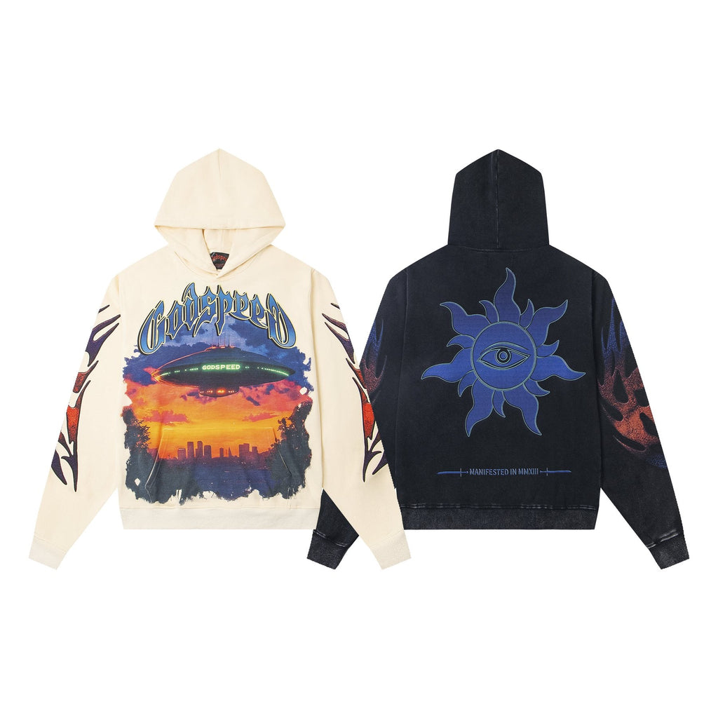 Godspeed UFO & Sun-Eye Graphic Hoodie — comparison