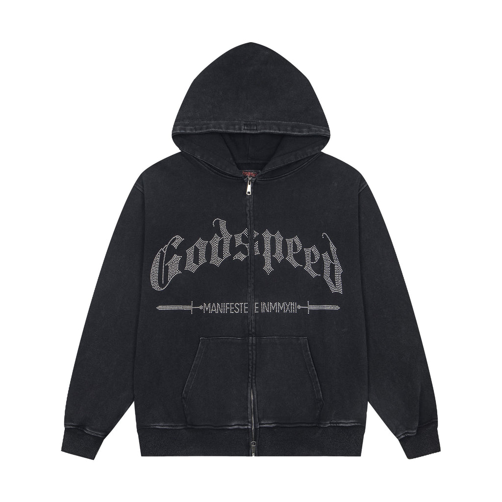 Godspeed Washed Gothic Graphic Full-Zip Hoodie — hero