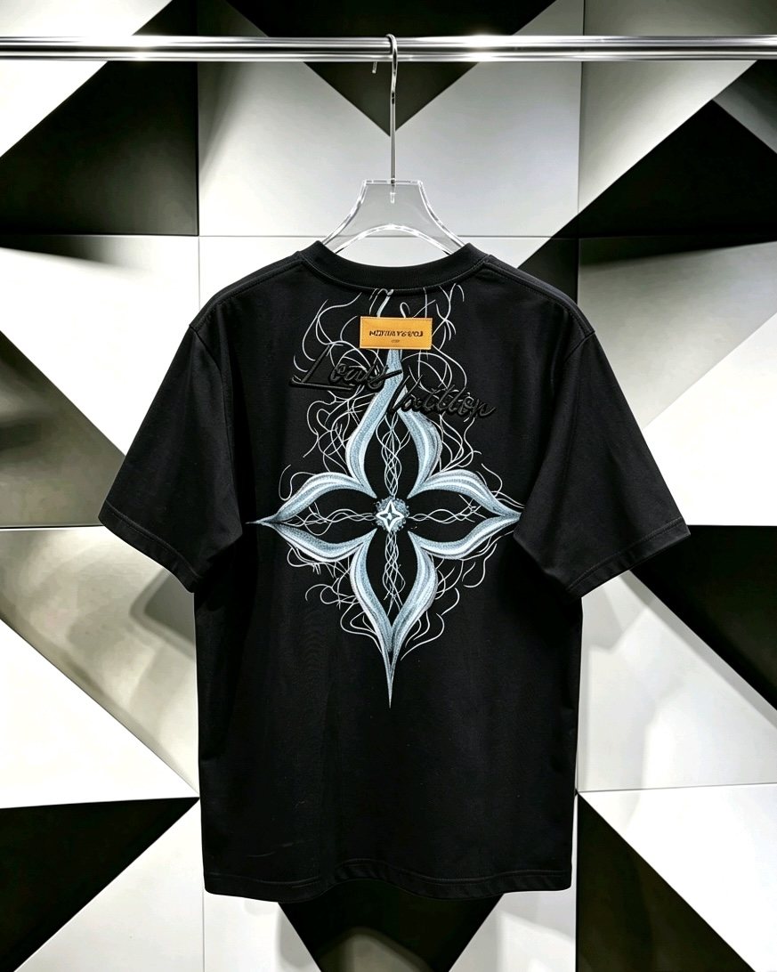 Louis Vuitton*LV Floral Embroidered Short-Sleeve T-Shirt — back