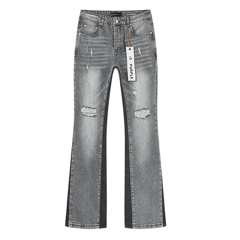 Purple Brand Washed Gray Distressed Flared Jeans — hero