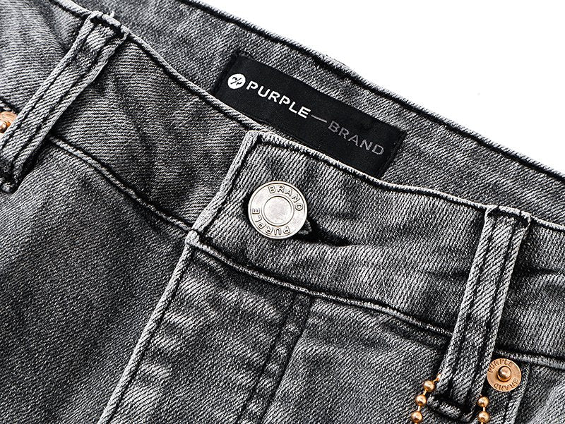 Purple Brand Washed Gray Distressed Flared Jeans — detail