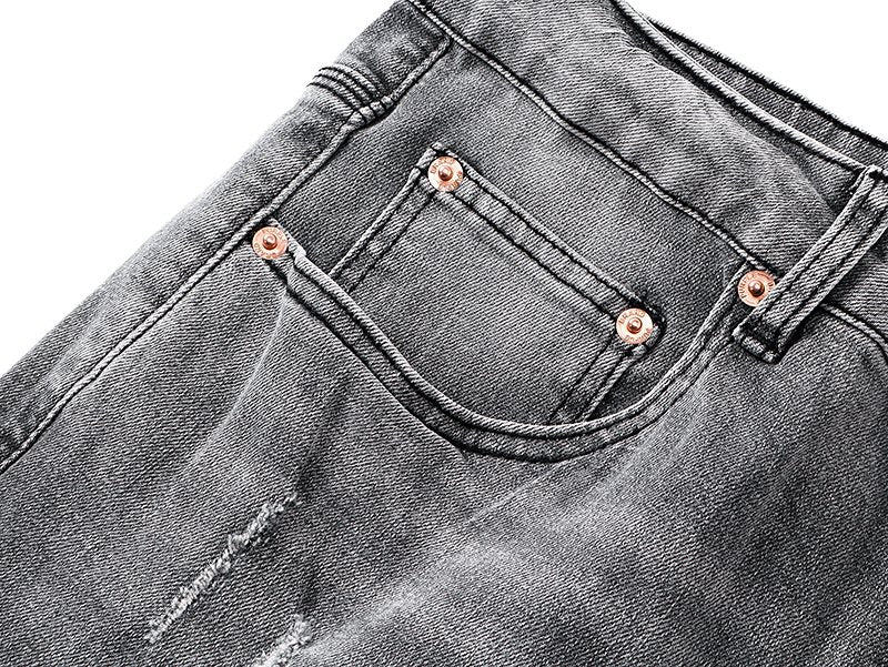 Purple Brand Washed Gray Distressed Flared Jeans — detail
