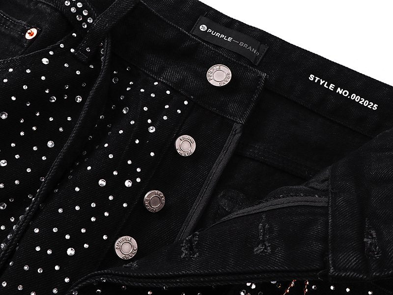Purple Brand Rhinestone Denim Shorts — detail