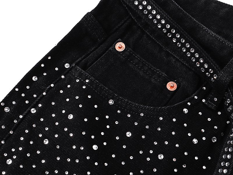Purple Brand Rhinestone Denim Shorts — detail