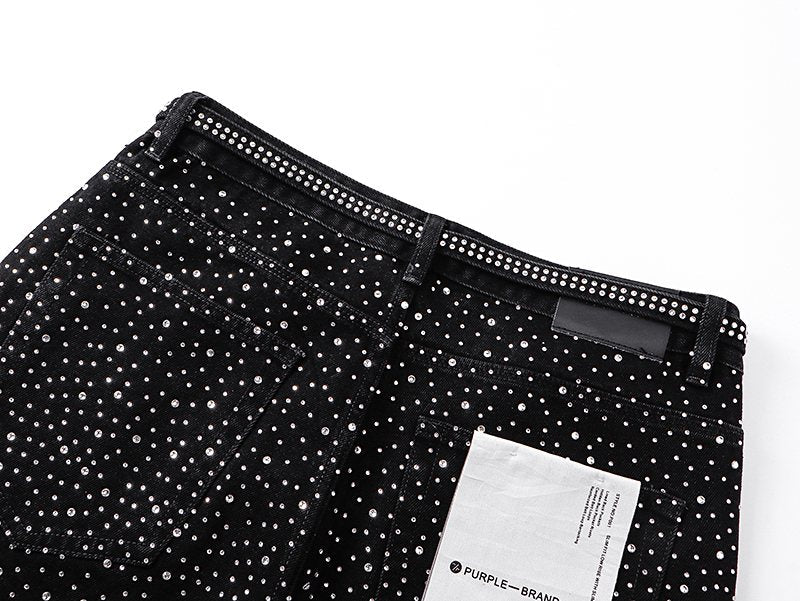 Purple Brand Rhinestone Denim Shorts — detail