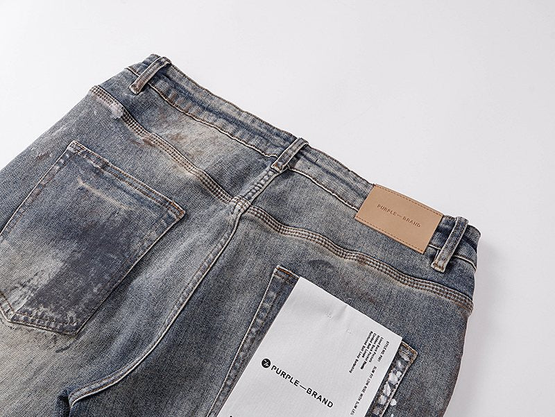 Purple Brand Gray Distressed Paint-Splatter Jeans — detail