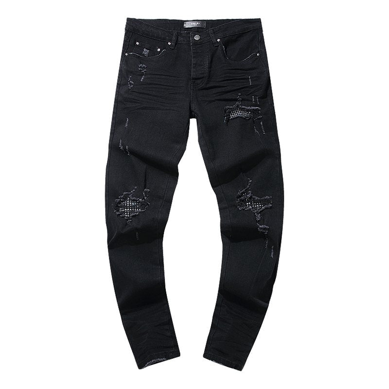 AMIRI Black Distressed Moto Panel Jeans — hero