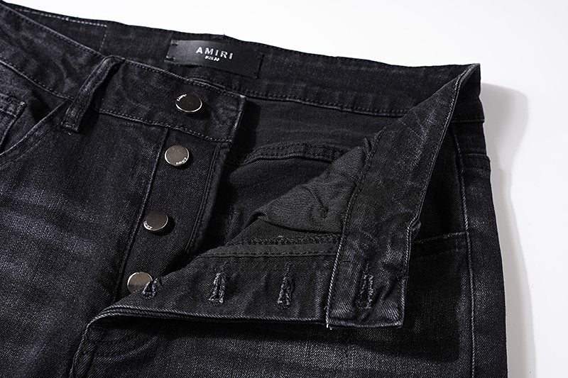 AMIRI Black Washed Distressed Jeans — detail