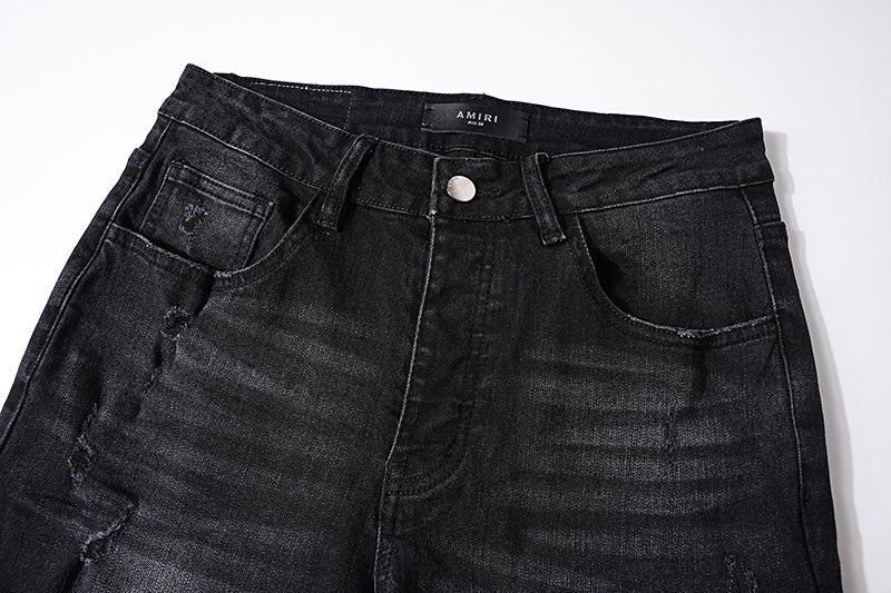 AMIRI Black Washed Distressed Jeans — detail