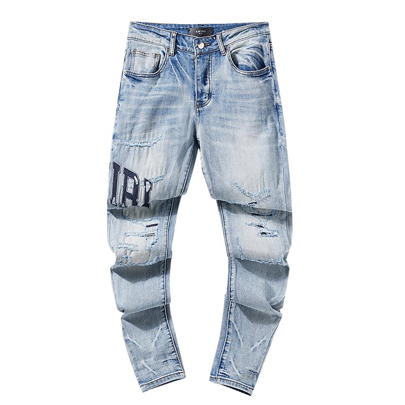 AMIRI Light Blue Distressed Paneled Jeans — front