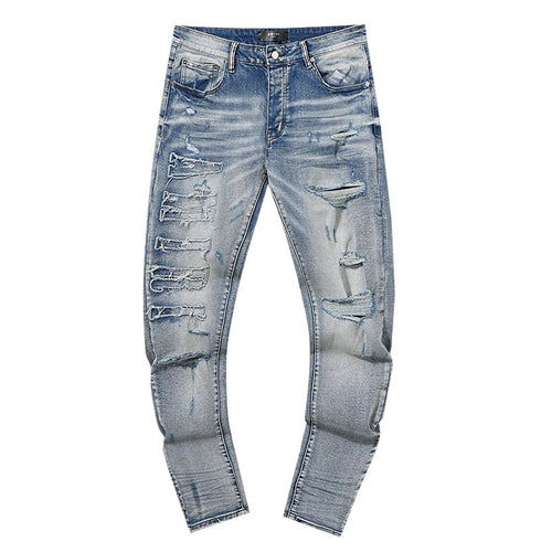 AMIRI Light Blue Distressed Ripped Knee Jeans — hero