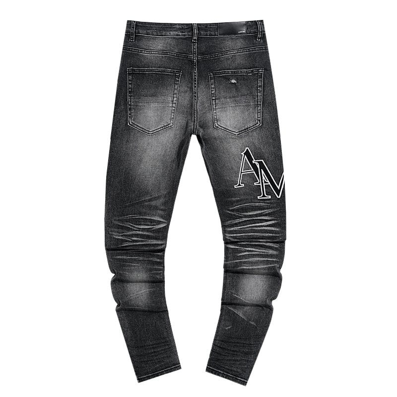 AMIRI Washed Black Embroidered Jeans — back