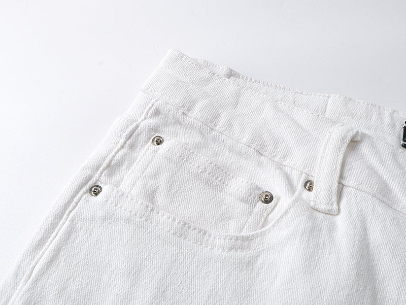 AMIRI White Distressed Moto Jeans — detail