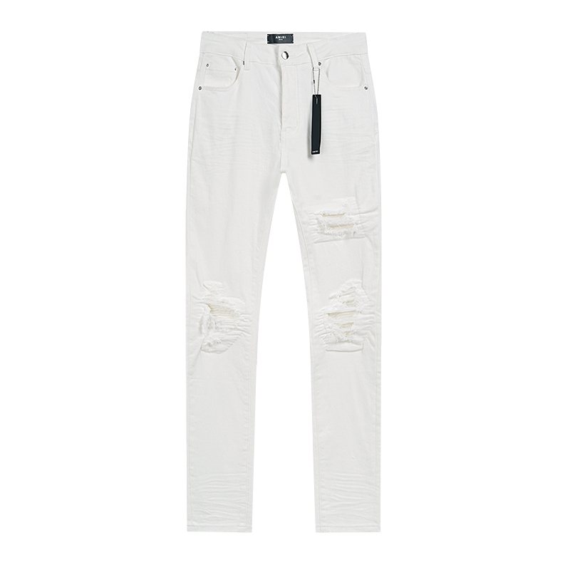 AMIRI White Distressed Ribbed Panel Jeans — hero