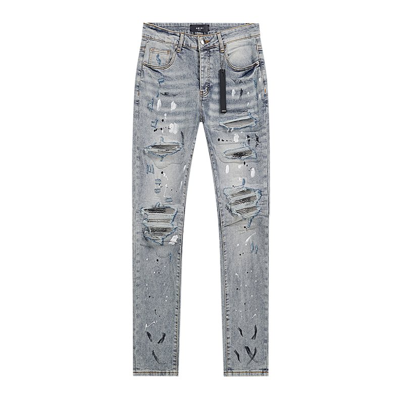 AMIRI Light Blue Distressed Paint Splatter Jeans — hero
