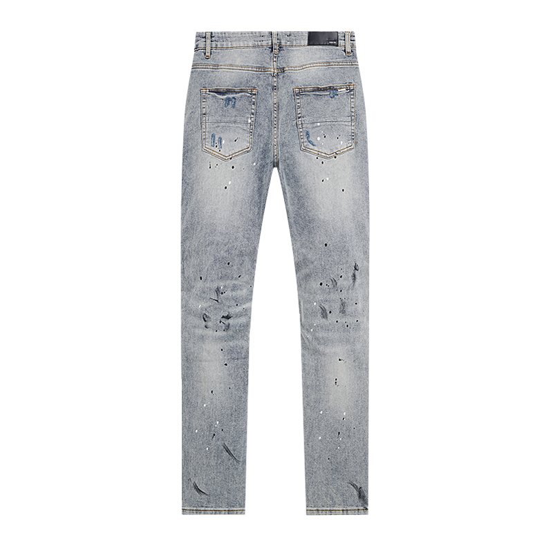 AMIRI Light Blue Distressed Paint Splatter Jeans — back