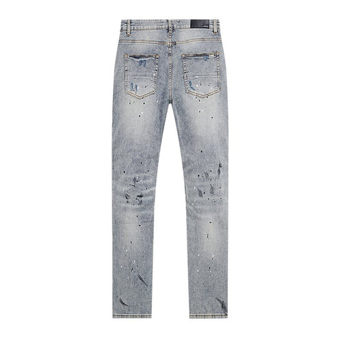 AMIRI Light Blue Distressed Paint Splatter Jeans — back