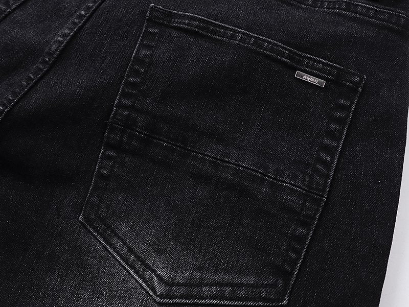AMIRI Black Rhinestone Distressed Jeans — detail