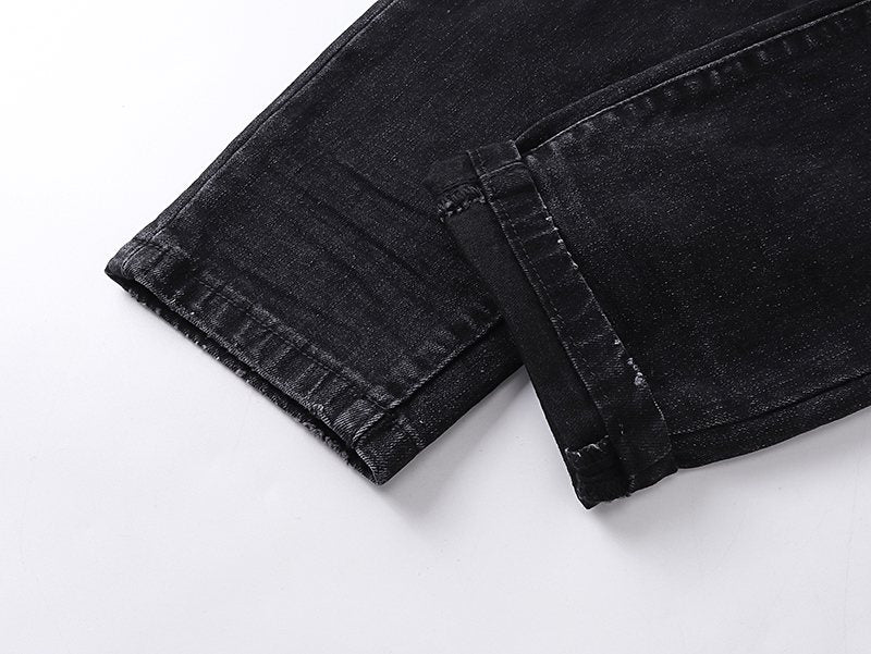 AMIRI Black Rhinestone Distressed Jeans — detail