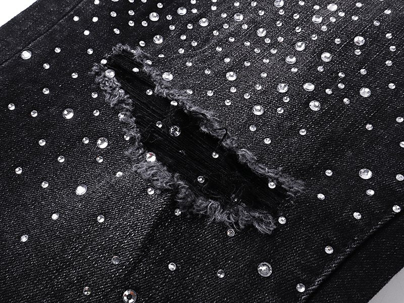 AMIRI Black Rhinestone Distressed Jeans — detail
