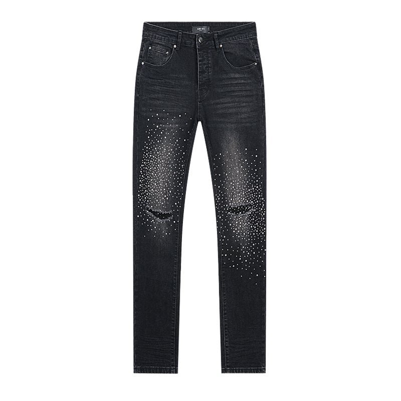 AMIRI Black Rhinestone Distressed Jeans — hero