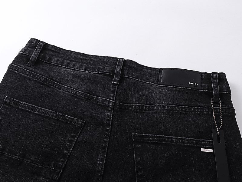 AMIRI Black Rhinestone Distressed Jeans — detail