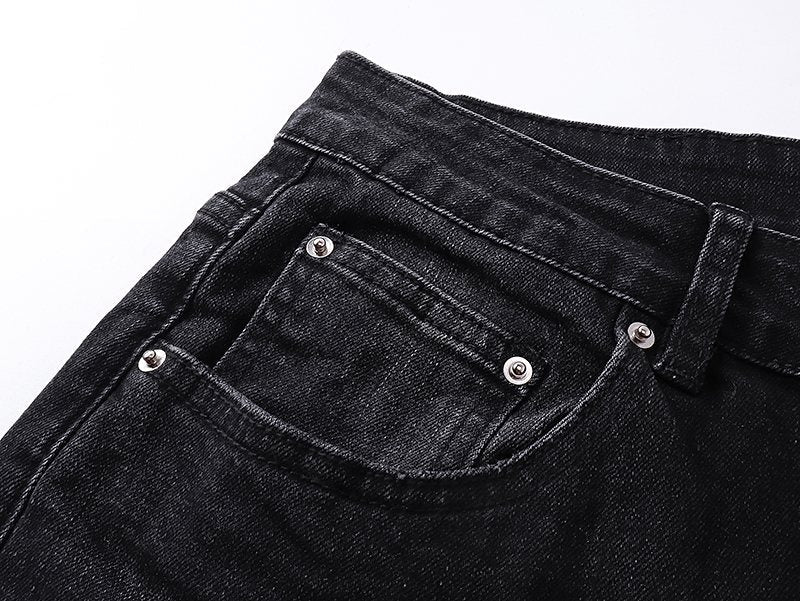 AMIRI Black Rhinestone Distressed Jeans — detail