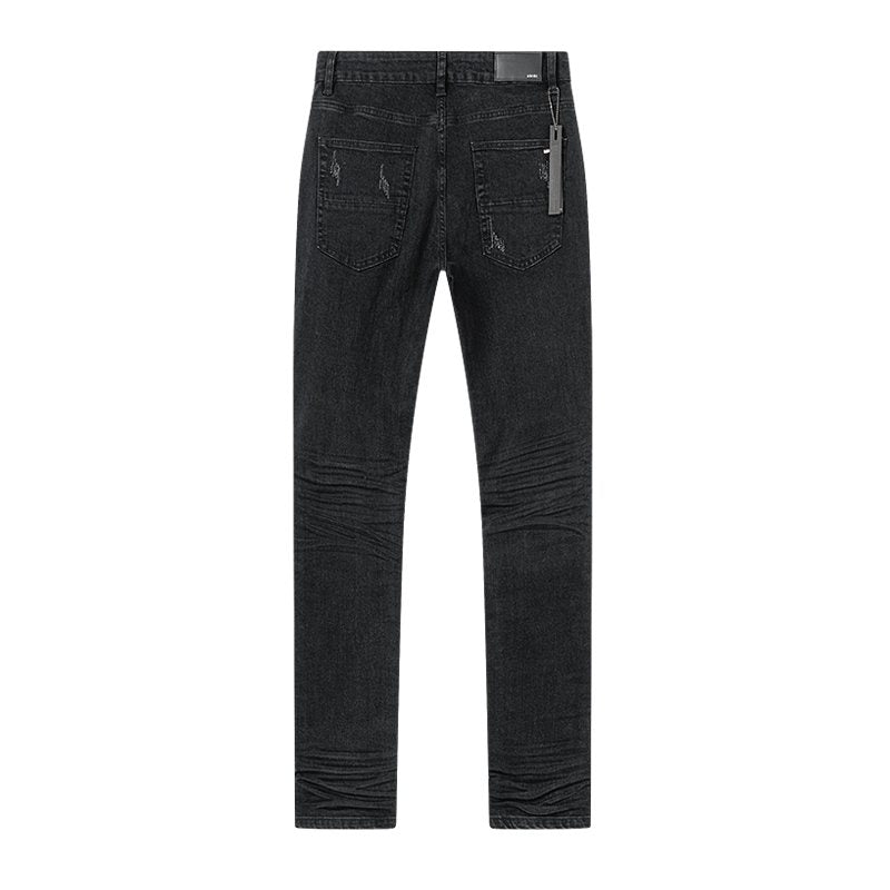 AMIRI Black Distressed Ribbed Knee Jeans — back