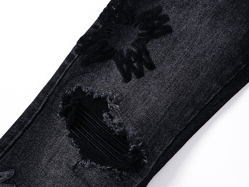 AMIRI Black Floral Distressed Jeans — detail