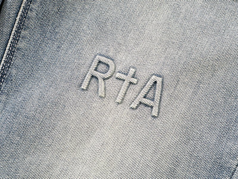 R+A Light Blue Embroidered Flared Jeans — detail