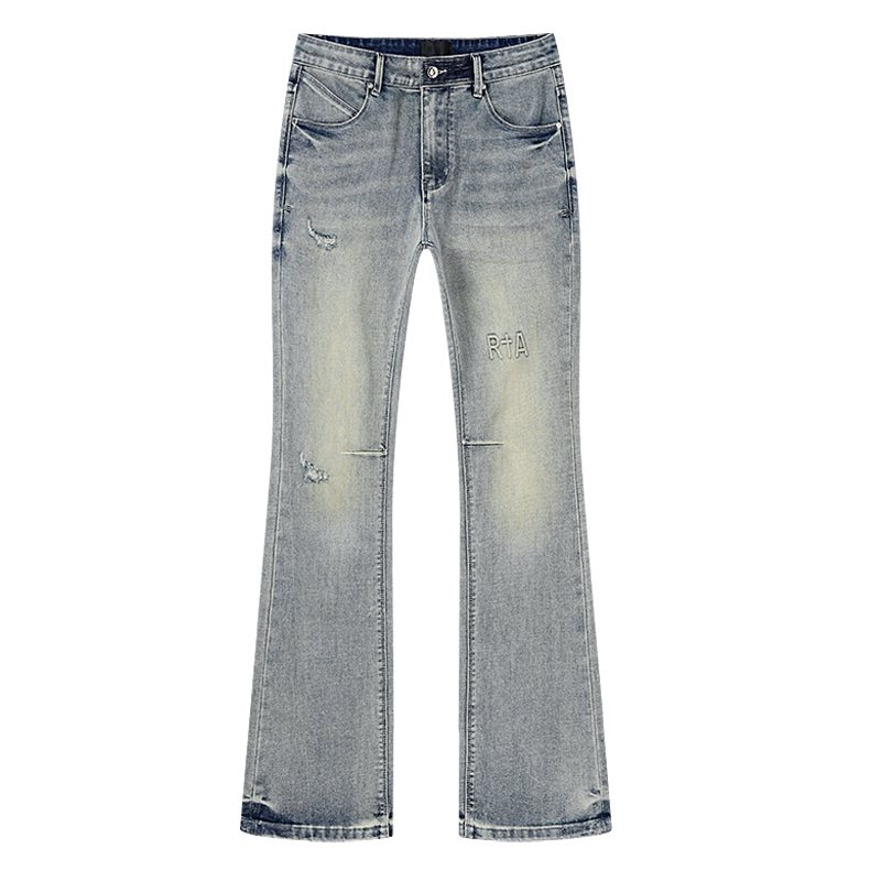 R+A Light Blue Embroidered Flared Jeans — hero